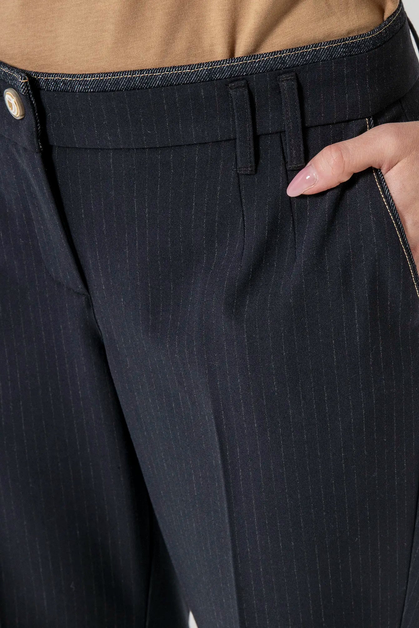 Pantalon bi-matières rayé